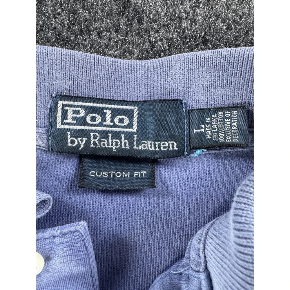 VTG Polo Ralph Lauren Blue Custom Fit Polo Shirt Yellow Pony Mens L